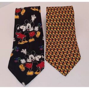 Lot of 2 Vintage Silk Novelty  Neck Ties Mickey Mouse Winnie The Pooh Kidcore